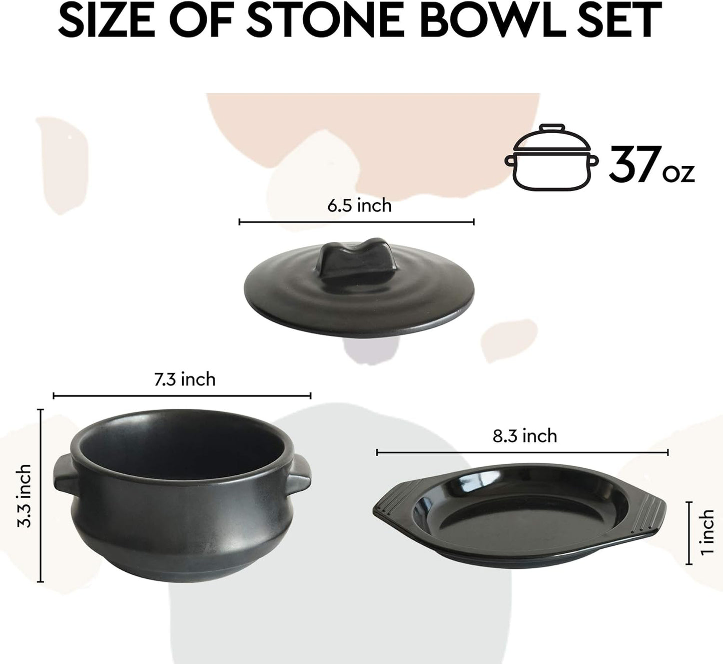 Elincube Premium Korean Stone Bowl with Lid & Platter โ Traditional Clay Hot Pot for Cooking Bibimbap, Stews & Soups