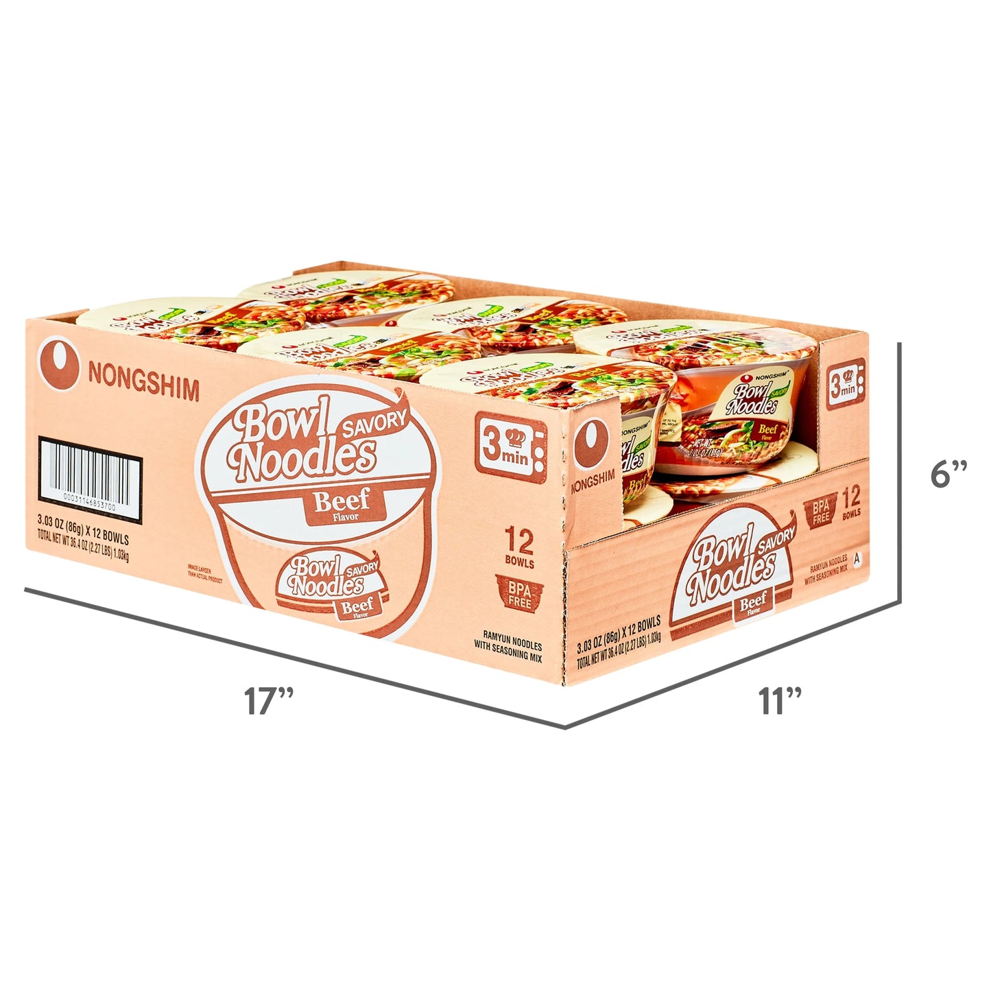 Savory Beef Ramyun Ramen Noodle Soup Bowl 3.03 oz Pack of 12 Shelf-Stable
