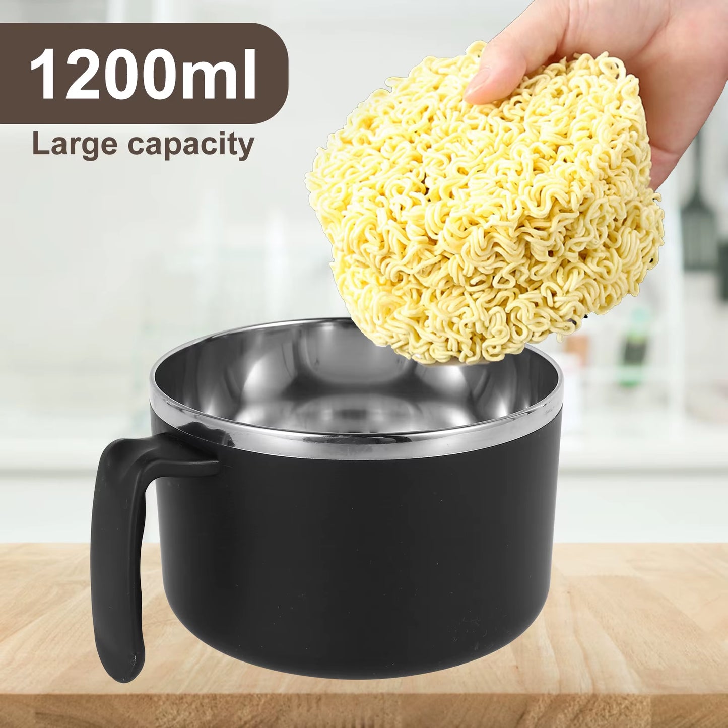 1200Ml Rapid Ramen Bowl with Filterable Lid Spoon Chopsticks BPA Free Ramen Cooker Bowl Dishwasher Safe Noodles Cooker Bowl