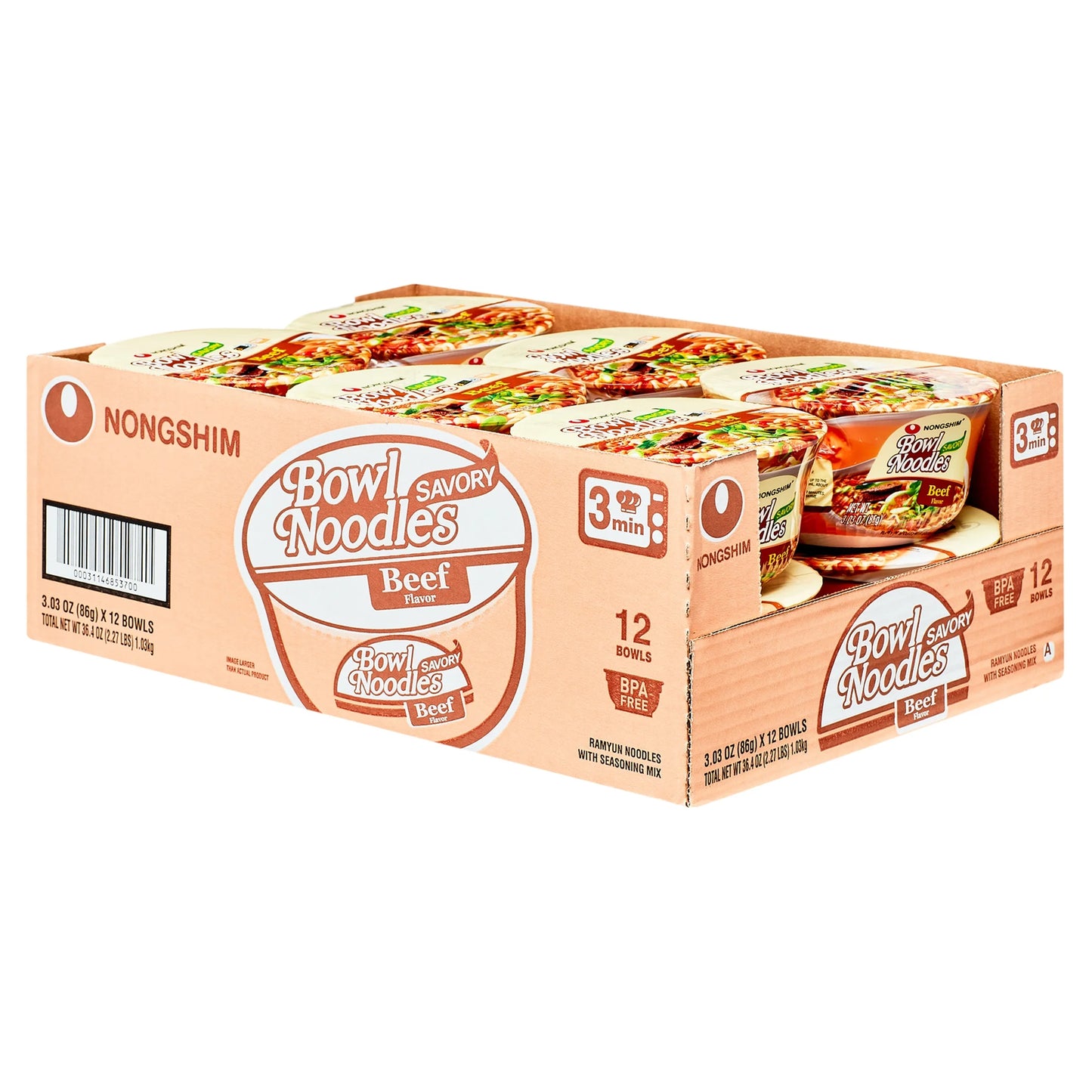 Savory Beef Ramyun Ramen Noodle Soup Bowl 3.03 oz Pack of 12 Shelf-Stable