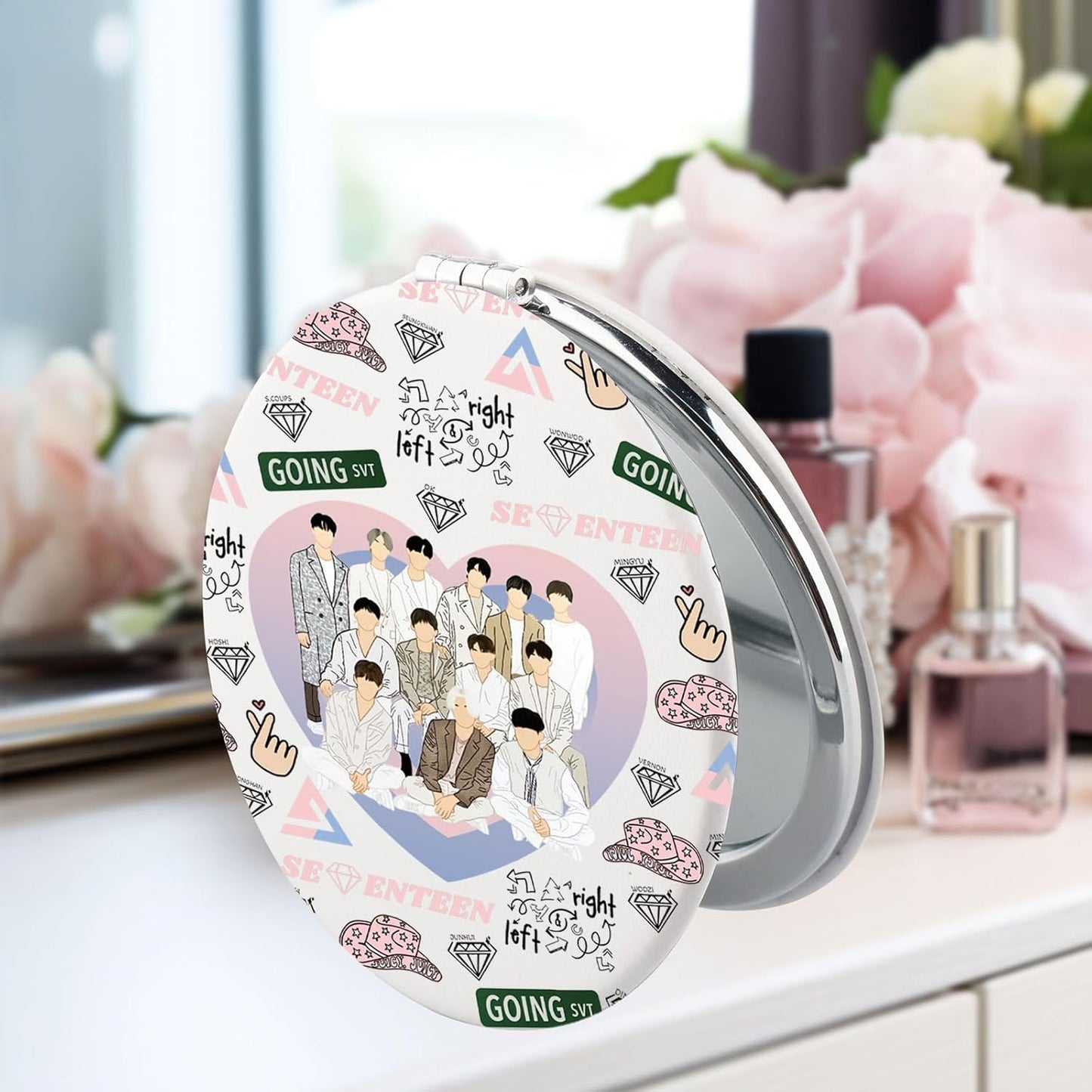 K-Pop Seventeen 17 Pocket Mirror - Perfect Gift for Fans & Stylish Compact Makeup Accessory