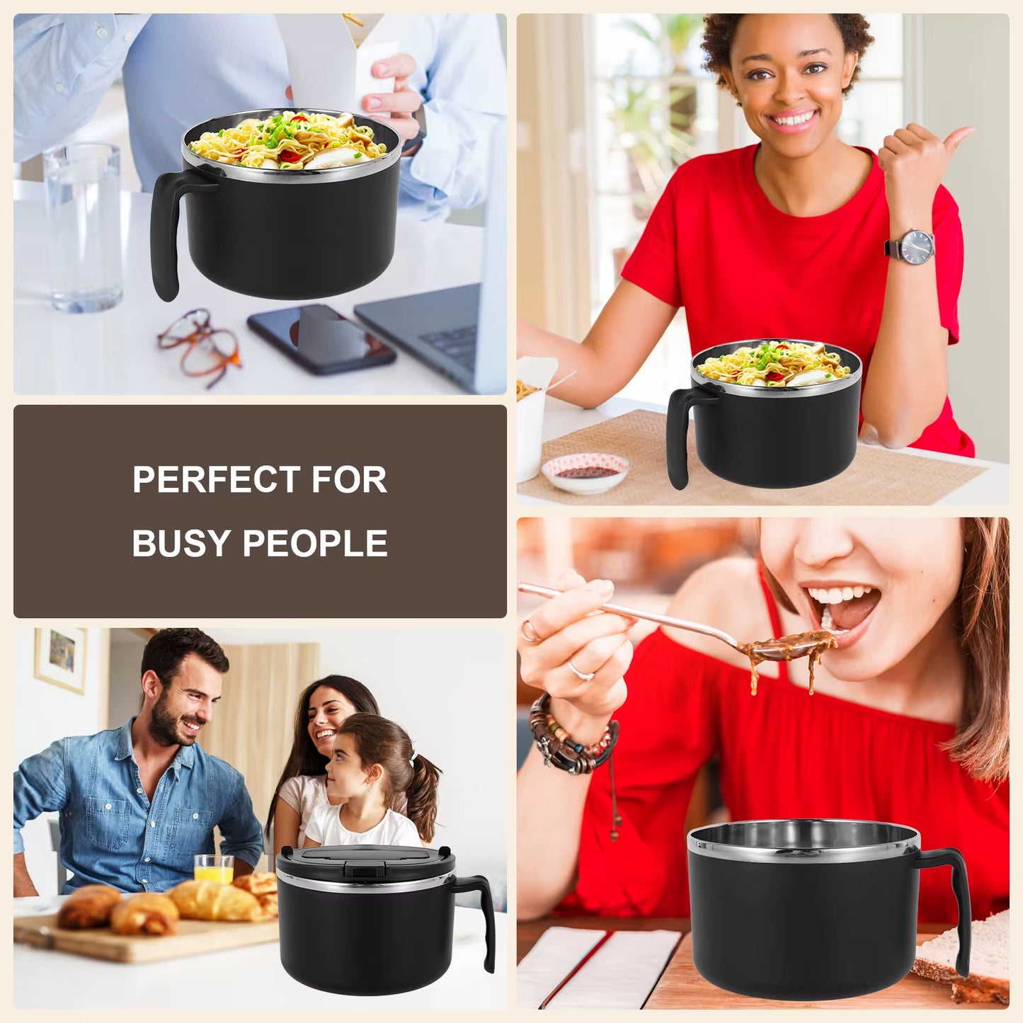 1200Ml Rapid Ramen Bowl with Filterable Lid Spoon Chopsticks BPA Free Ramen Cooker Bowl Dishwasher Safe Noodles Cooker Bowl