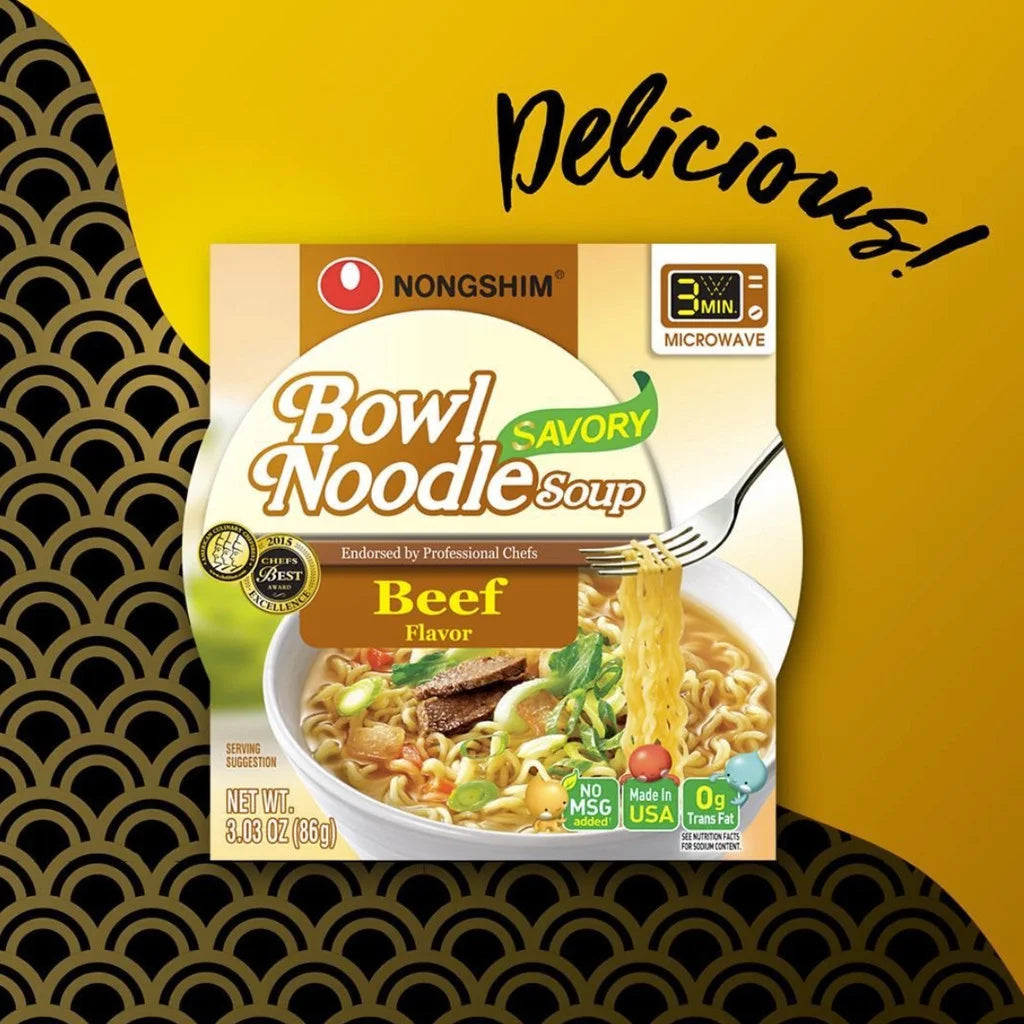 Savory Beef Ramyun Ramen Noodle Soup Bowl 3.03 oz Pack of 12 Shelf-Stable