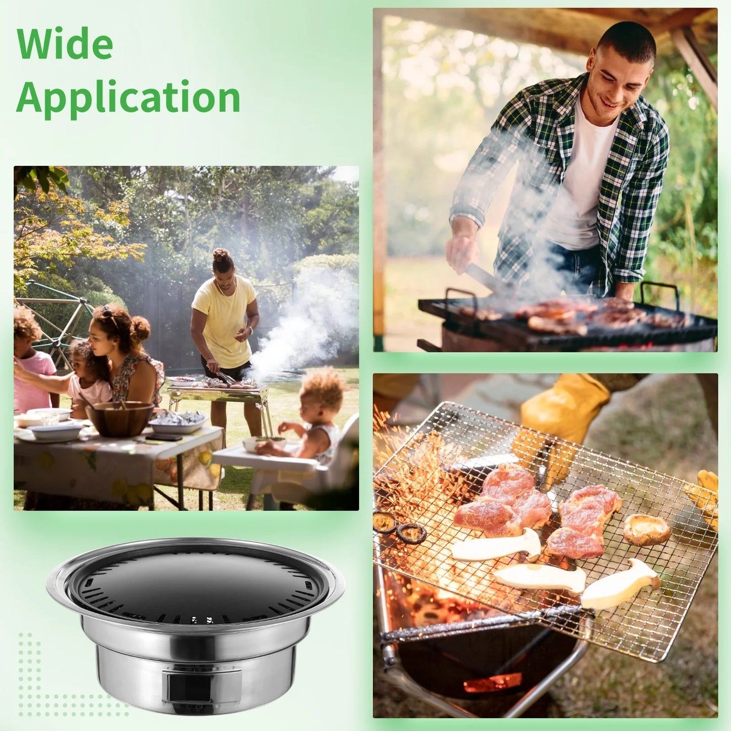 Korean BBQ Charcoal Grill Set Small Charcoal Grill Pan Portable Grill Stainless Steel Barbecue Grill Tabletop Outdoor Indoor Camping BBQ Grill
