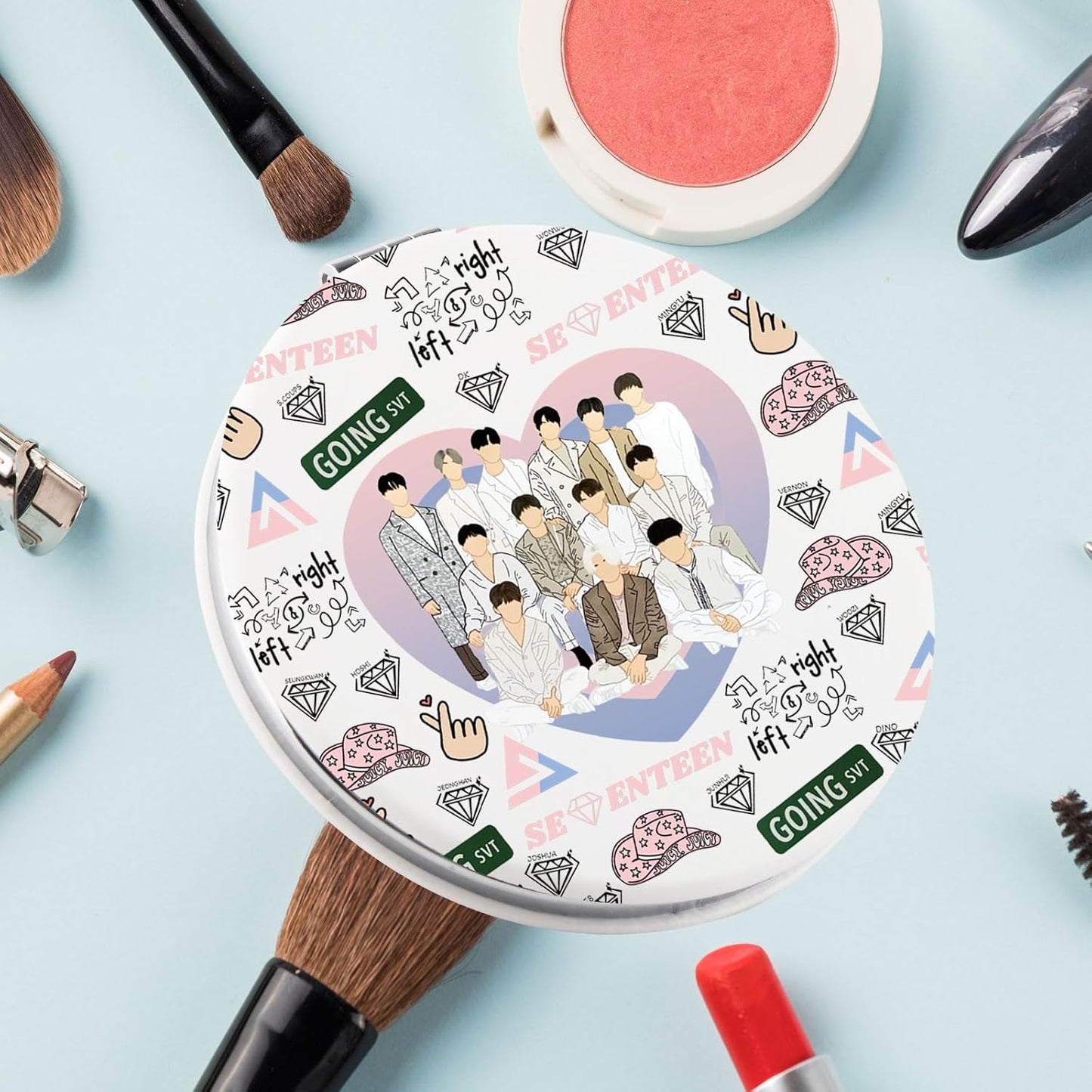 K-Pop Seventeen 17 Pocket Mirror - Perfect Gift for Fans & Stylish Compact Makeup Accessory