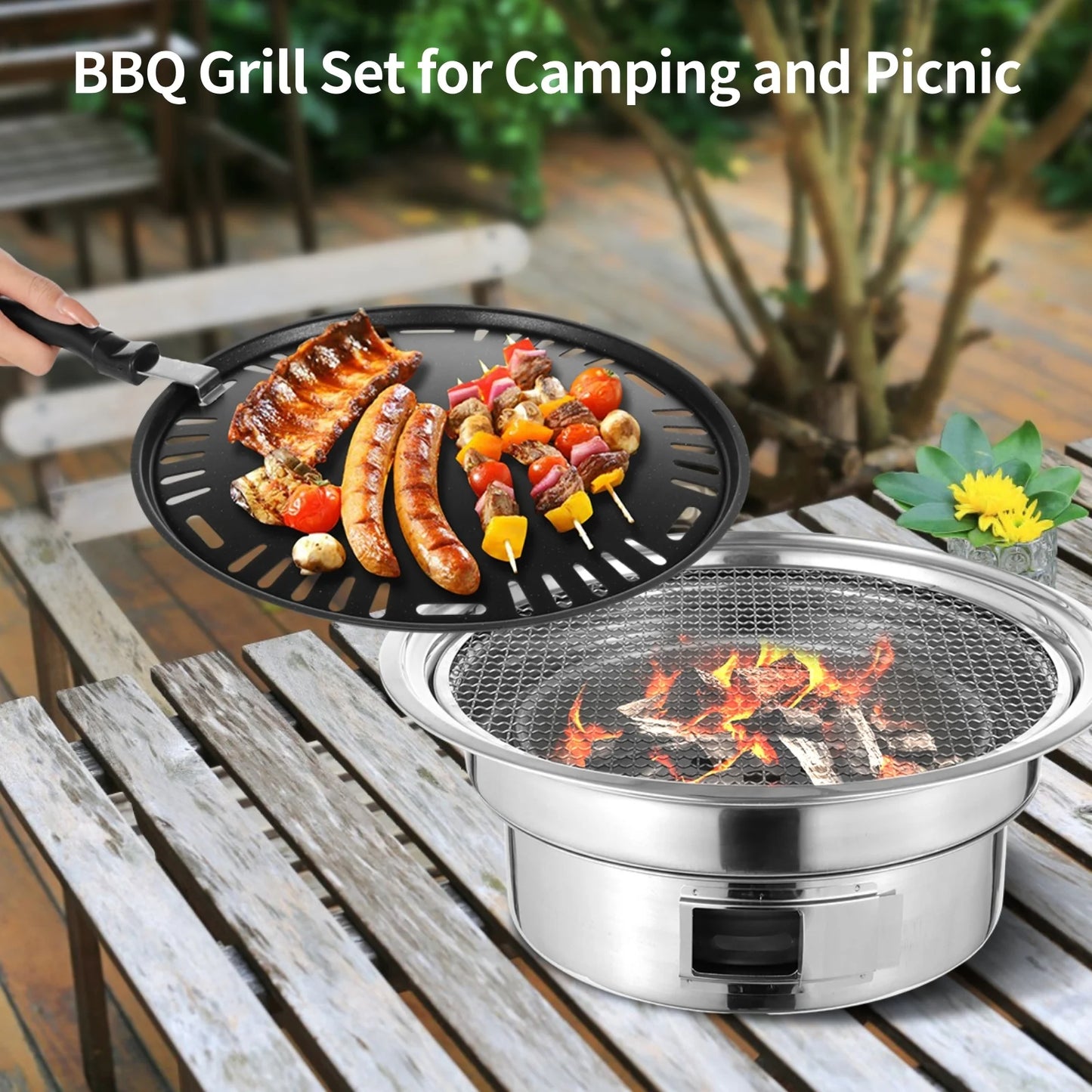 Korean BBQ Charcoal Grill Set Small Charcoal Grill Pan Portable Grill Stainless Steel Barbecue Grill Tabletop Outdoor Indoor Camping BBQ Grill