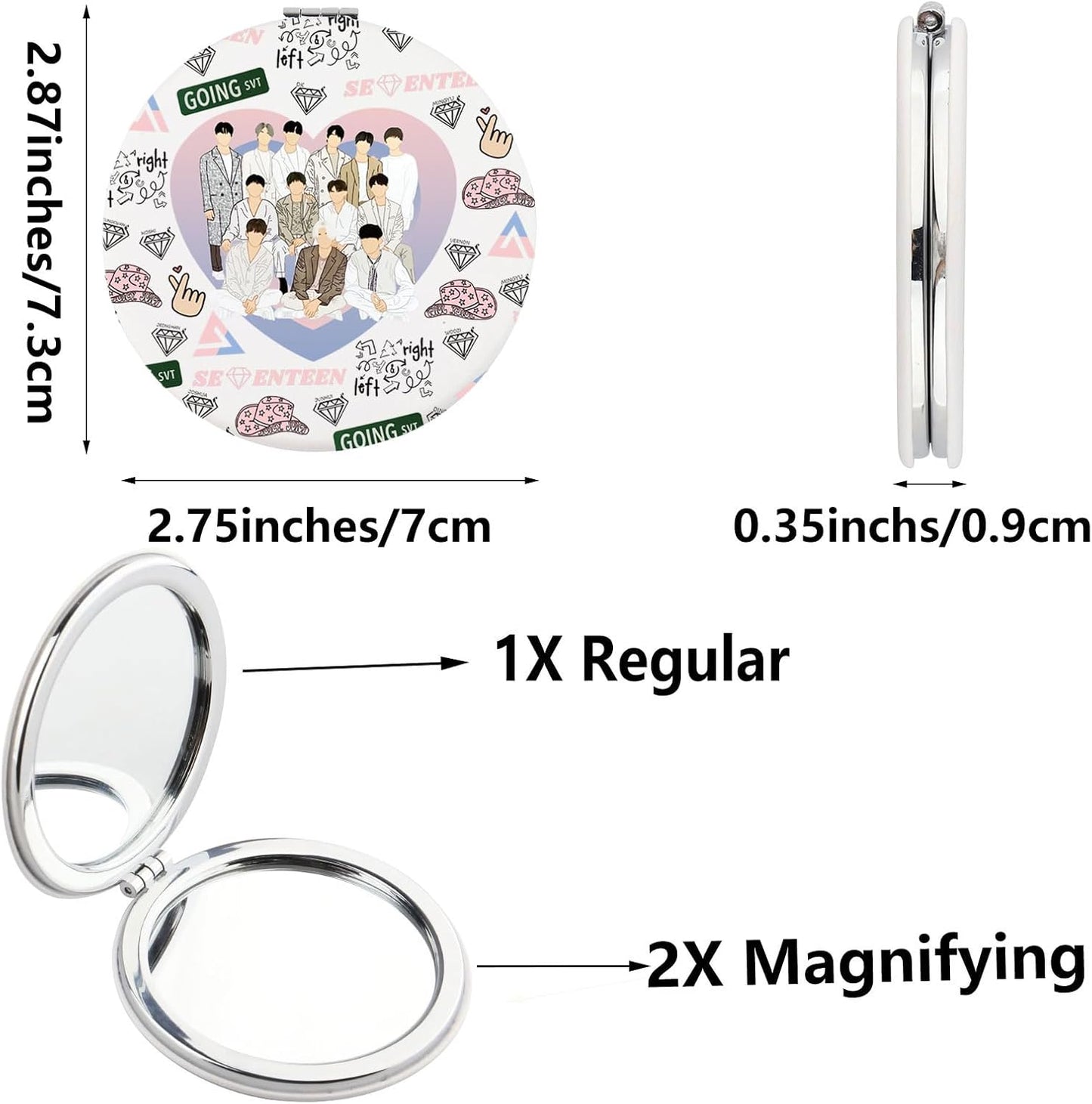 K-Pop Seventeen 17 Pocket Mirror - Perfect Gift for Fans & Stylish Compact Makeup Accessory