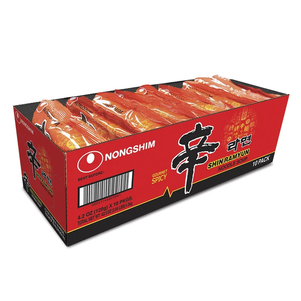 Shin Ramyun Spicy Beef Ramen Noodle Soup Pack, 4.02Oz X 10 Count, Shelf-Stable