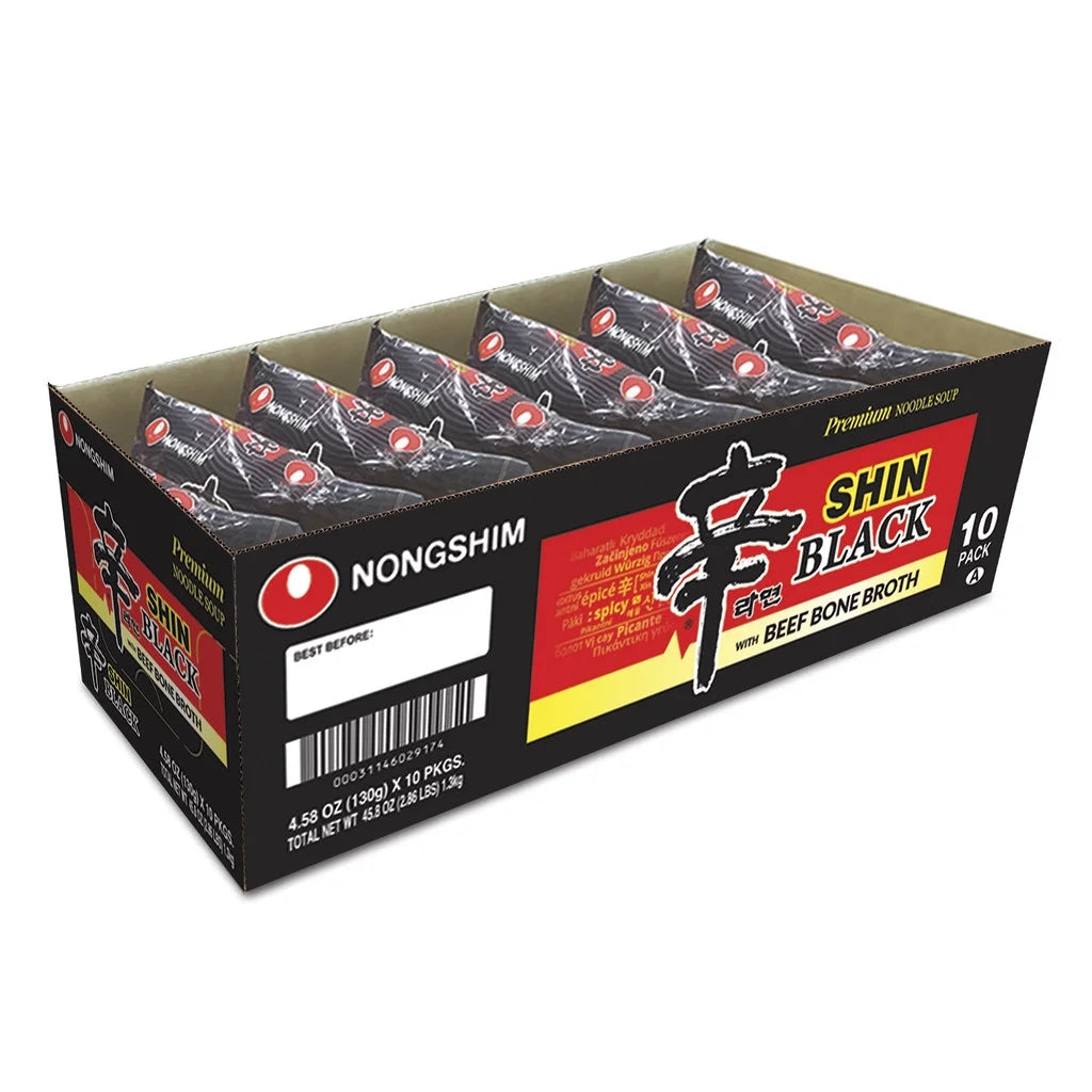 Shin Black Spicy Beef & Bone Broth Ramyun Premium Ramen Noodle Soup Pack, 4.58Oz X 10 Count