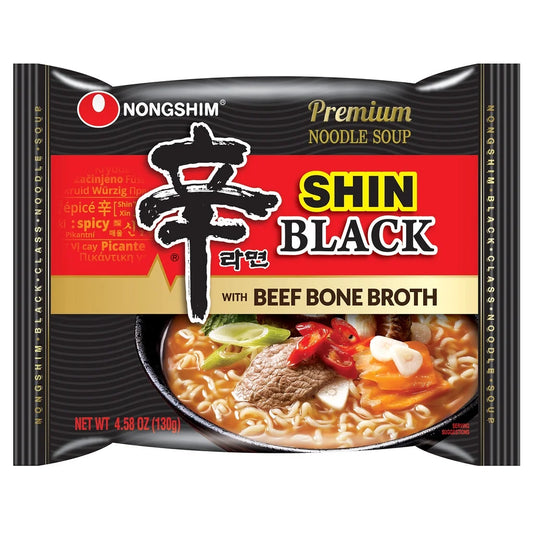 Shin Black Spicy Beef & Bone Broth Ramyun Premium Ramen Noodle Soup Pack, 4.58Oz X 10 Count