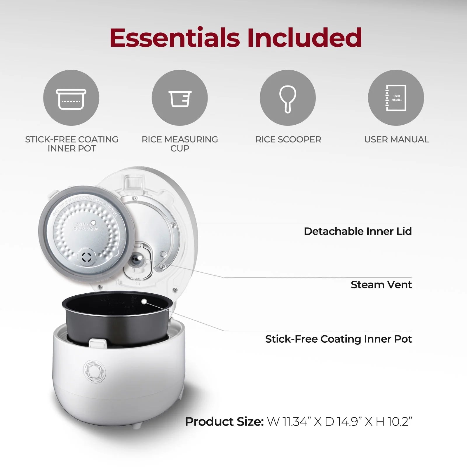 White Micom Rice Cooker - 13 Cooking Modes, Auto Clean, LCD Display