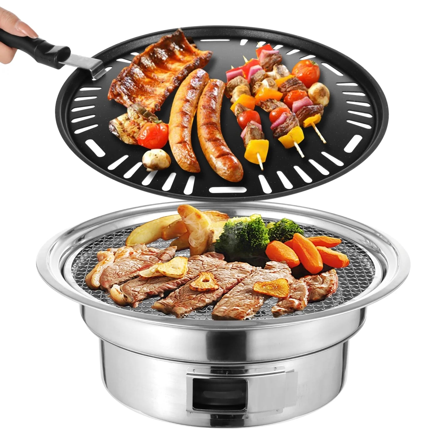 Korean BBQ Charcoal Grill Set Small Charcoal Grill Pan Portable Grill Stainless Steel Barbecue Grill Tabletop Outdoor Indoor Camping BBQ Grill