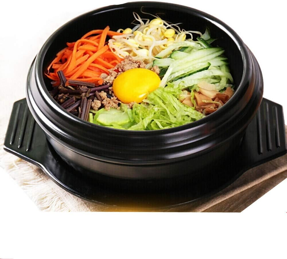 Dolsot Bibimbap Earthenware Stone Bowl, Korean Cooking Soup Ceramic Pot, Donabe Pot for Ttukbaegi and Korean Stew with Tray 800Ml / 27Oz