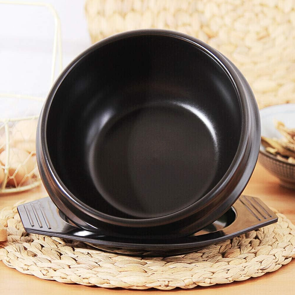 Dolsot Bibimbap Earthenware Stone Bowl, Korean Cooking Soup Ceramic Pot, Donabe Pot for Ttukbaegi and Korean Stew with Tray 800Ml / 27Oz