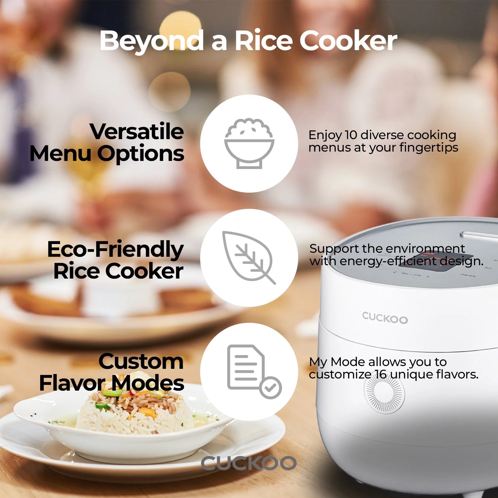 White Micom Rice Cooker - 13 Cooking Modes, Auto Clean, LCD Display