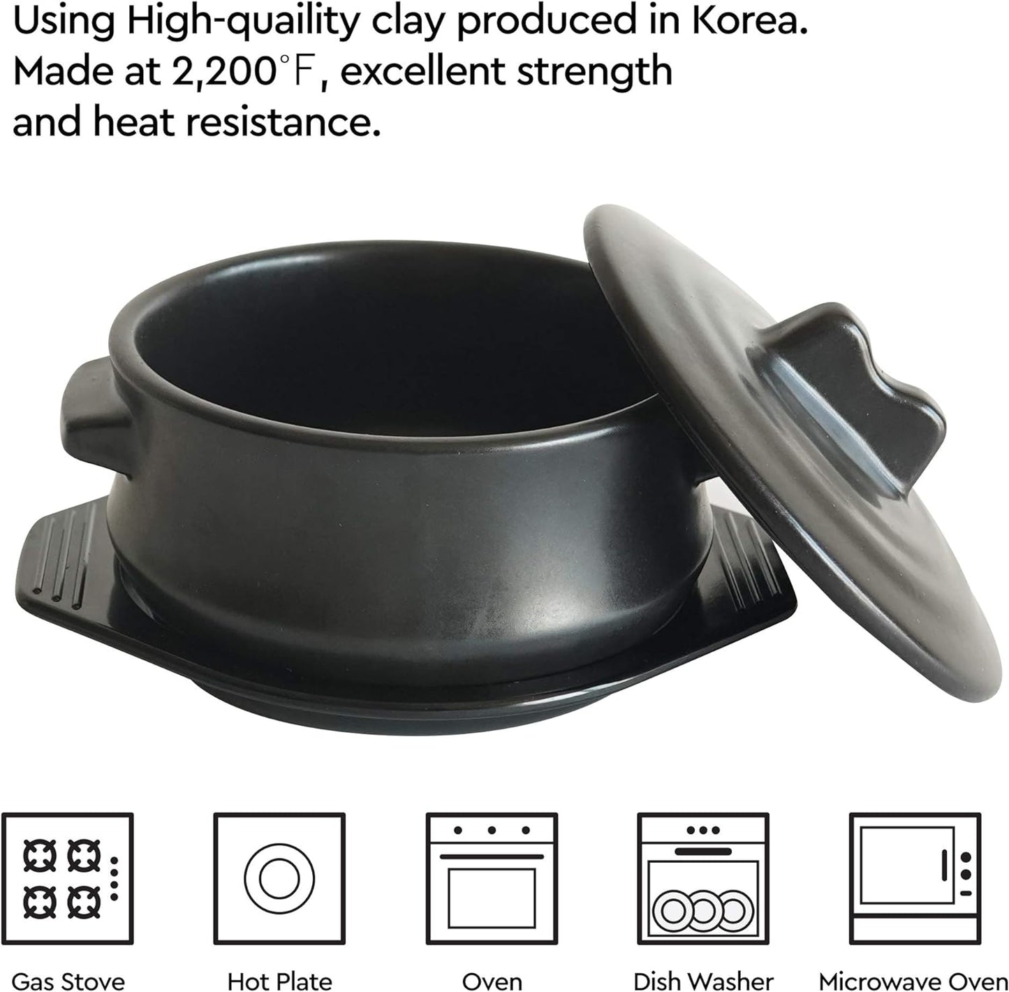 Elincube Premium Korean Stone Bowl with Lid & Platter – Traditional Clay Hot Pot for Cooking Bibimbap, Stews & Soups