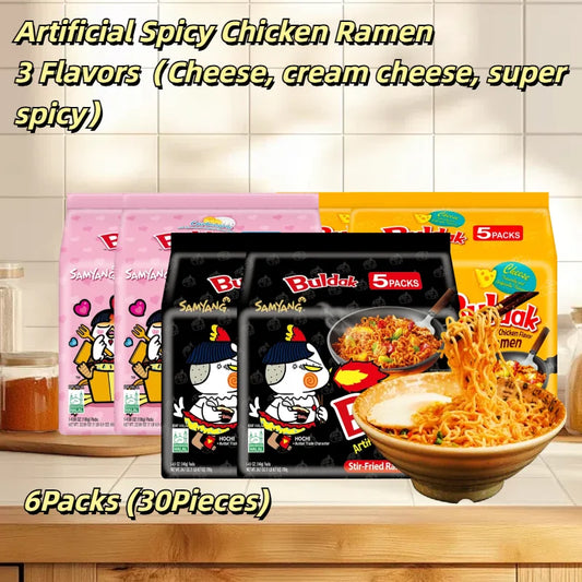 [2Sets 30Pieces]Korean Buldak Noodles Stir-Fried Ramen - Habanero Lime, Carbonara, Cheese Flavor, 72.25oz*2Sets, 30Pieces