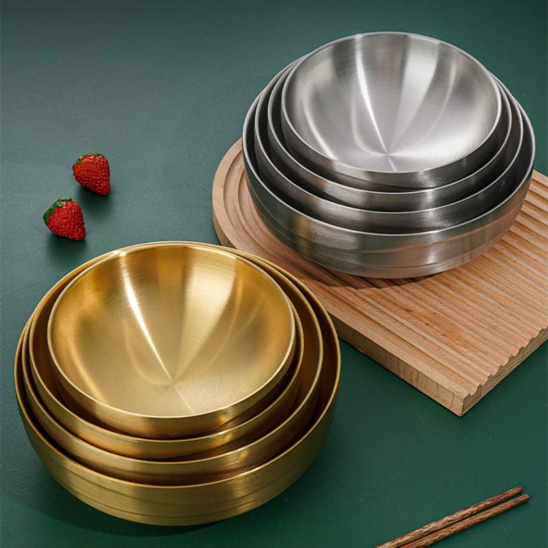 304 Stainless Steel Korean Cold Noodle Bowl, Double Layer Anti-Scald Salad & Soup Bowl