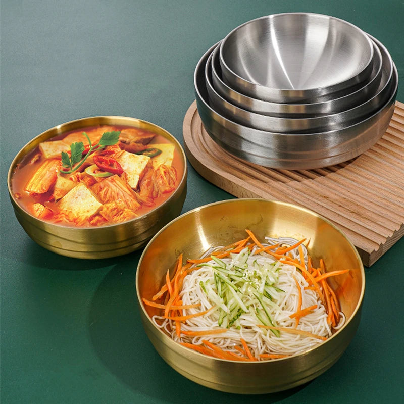 304 Stainless Steel Korean Cold Noodle Bowl, Double Layer Anti-Scald Salad & Soup Bowl