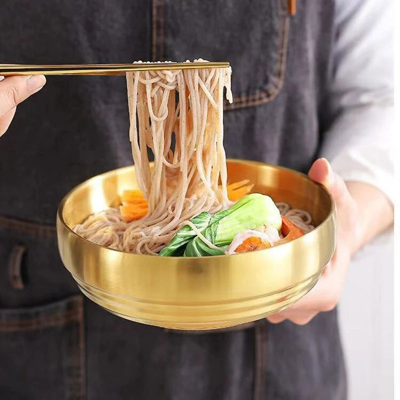 304 Stainless Steel Korean Cold Noodle Bowl, Double Layer Anti-Scald Salad & Soup Bowl