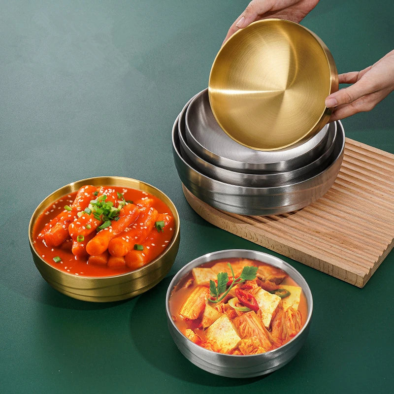 304 Stainless Steel Korean Cold Noodle Bowl, Double Layer Anti-Scald Salad & Soup Bowl